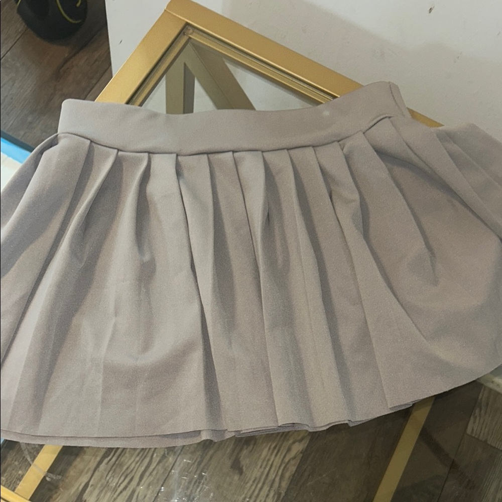 Gray Mini Skater Skirt with Pleats
